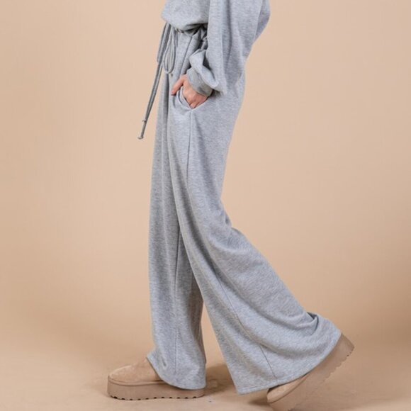 Gray Boat Neck Long Sleeve Drawstring Jumpsuit - Picture 4 of 6